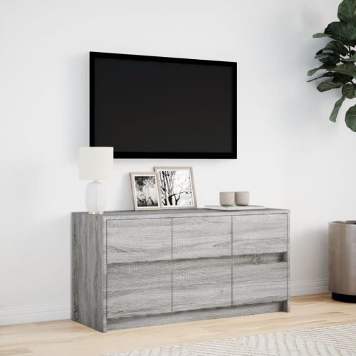 ТВ шкаф с LED, сив сонома, 100x34x50 см, инженерно дърво