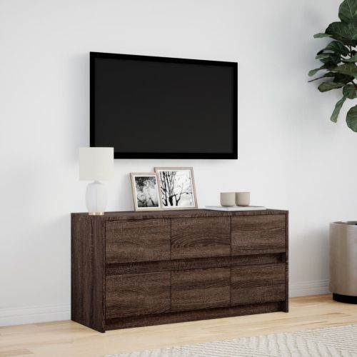 ТВ шкаф с LED, кафяв дъб, 100x34x50 см, инженерно дърво