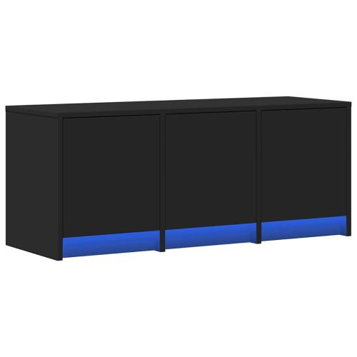 ТВ шкаф с LED, черен, 97x34x40 см, инженерно дърво