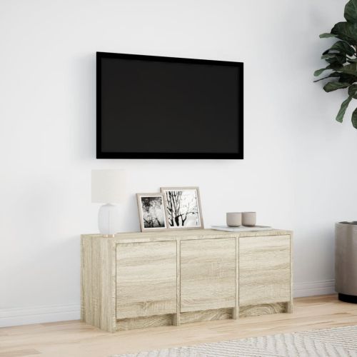 ТВ шкаф с LED, сонома дъб, 97x34x40 см, инженерно дърво