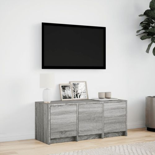 ТВ шкаф с LED, сив сонома, 97x34x40 см, инженерно дърво