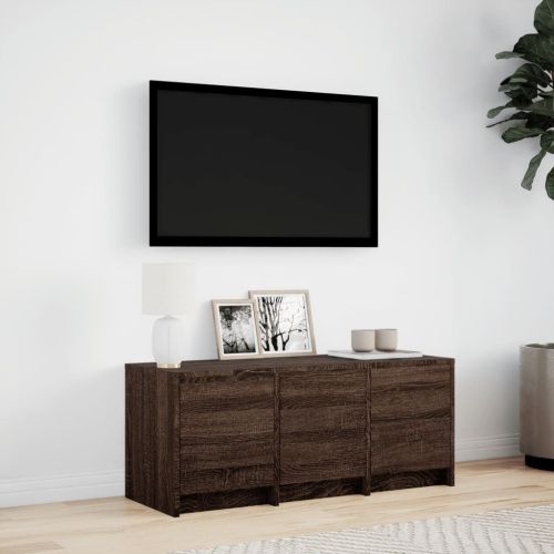 ТВ шкаф с LED, кафяв дъб, 97x34x40 см, инженерно дърво