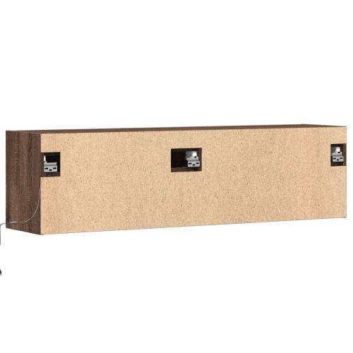 Стенен ТВ шкаф с LED осветление, кафяв дъб, 140x31x38 см