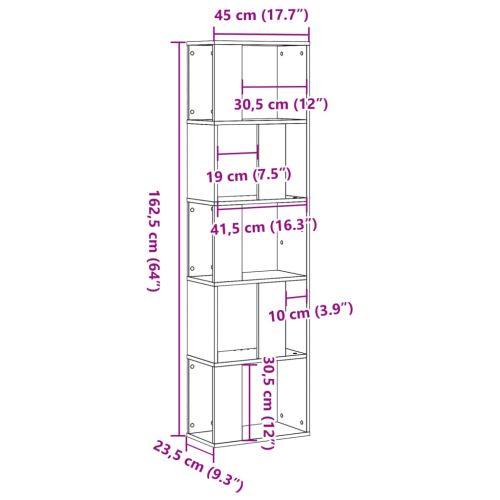Библиотека 5 рафта бетонно сива 45x23,5x162,5см инженерно дърво