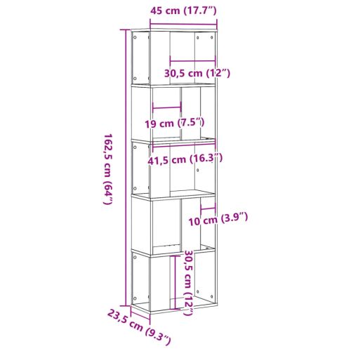 Библиотека 5 рафта опушен дъб 45x23,5x162,5 см инженерно дърво