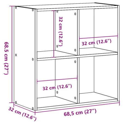 Библиотека, бетонно сива, 68,5x32x68,5 см, инженерно дърво