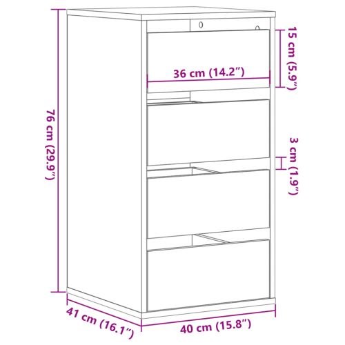 Ъглов скрин с чекмеджета бетонно сив 40x41x76cм инженерно дърво