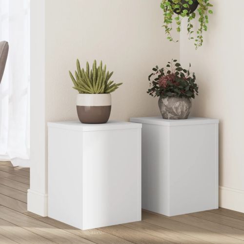 Стойки за растения 2 бр бели 25x25x35 см инженерно дърво