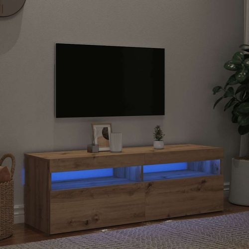 ТВ шкаф с LED осветление, 120x35x40 см, инженерно дърво