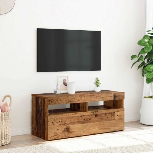 ТВ шкаф с LED осветление, 90x35x40 см, инженерно дърво