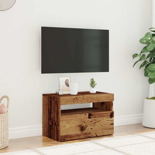 ТВ шкаф с LED светлини Старо дърво 60x35x40 cm