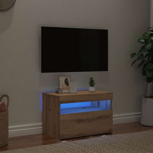 ТВ шкаф с LED осветление, 60x35x40 см, инженерно дърво