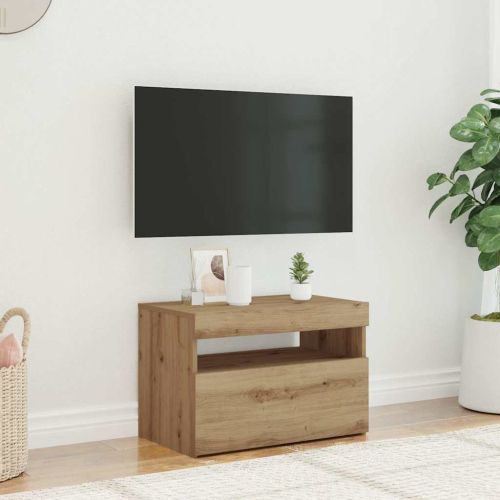 ТВ шкаф с LED осветление, 60x35x40 см, инженерно дърво