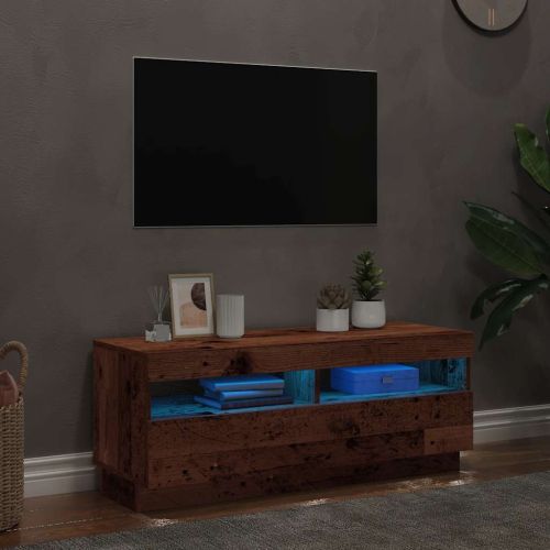 ТВ шкаф с LED осветление, 100x35x40 см, инженерно дърво