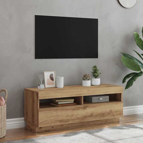 ТВ шкаф с LED светлини Артизийски дъб 100x35x40 cm