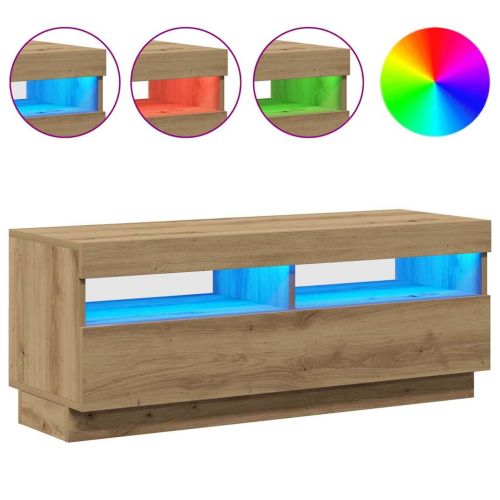 ТВ шкаф с LED светлини Артизийски дъб 100x35x40 cm