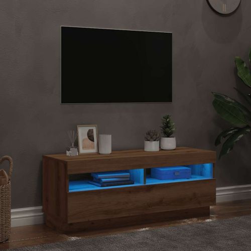 ТВ шкаф с LED светлини Артизийски дъб 100x35x40 cm