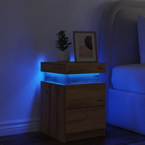 Нощно шкафче с LED, дъб артизан, 35x39x55 см, инженерно дърво