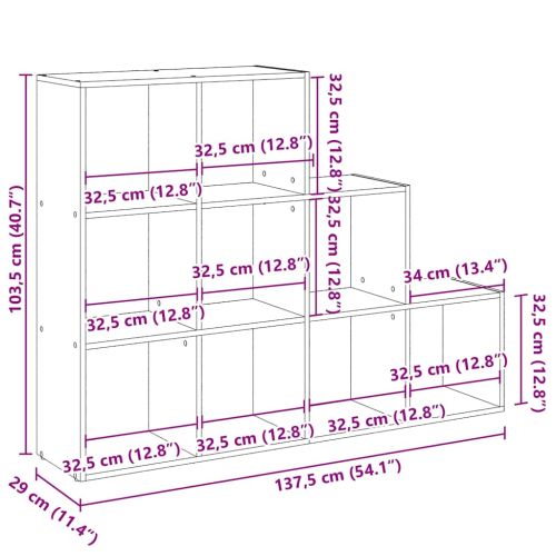 Разделител за стая / библиотека, бял, 3 нива, 137,5x29x103,5 см