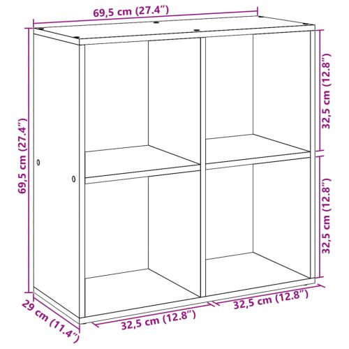 Разделител за стая, библиотека, бял, 69,5x29x69,5 см, инженерно дърво