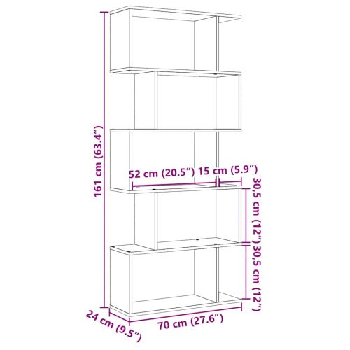 Разделител за стая / библиотека 5 нива опушен дъб 70x24x161 см