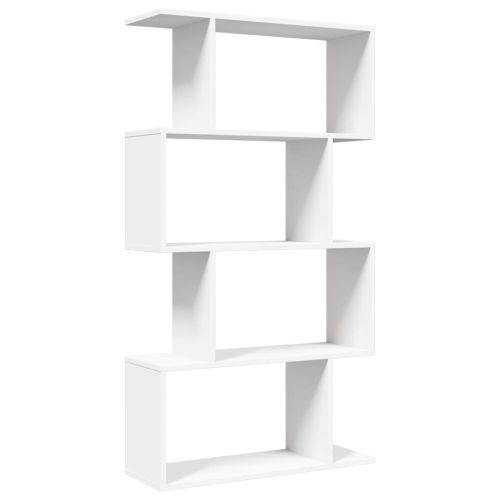 Преграда за стая, библиотека, 4 нива, бяла, 70x24x129 см, инженерно дърво
