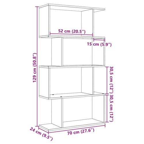 Разделител за стая / библиотека 4 нива дъб сонома 70x24x129 см