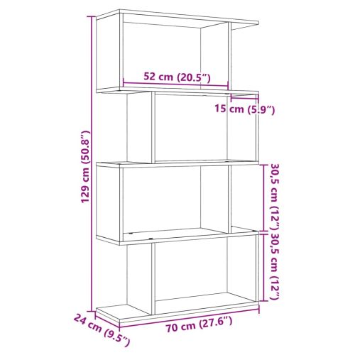 Разделител за стая / библиотека 4 нива бетонно сив 70x24x129 см