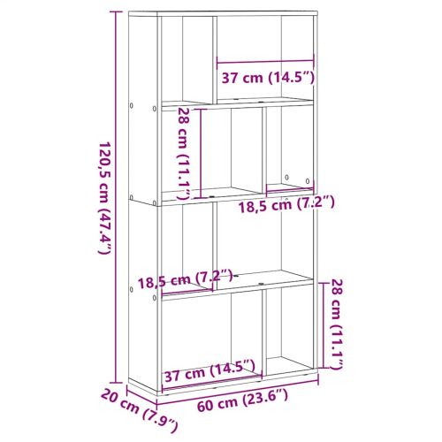 Библиотека, опушен дъб, 60x20x120,5 см, инженерно дърво