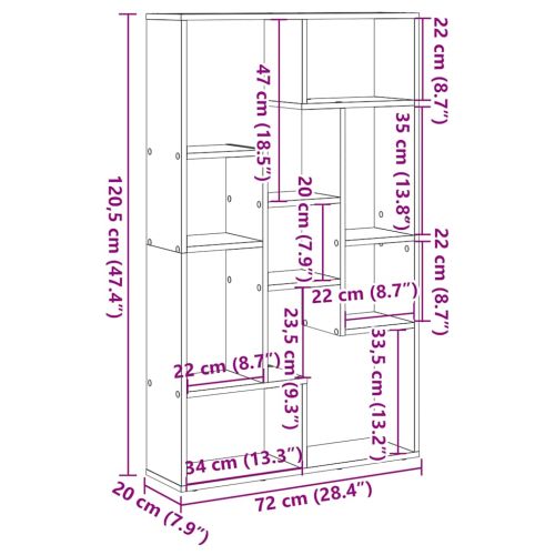 Библиотека, старо дърво, 72x20x120,5 см, инженерно дърво