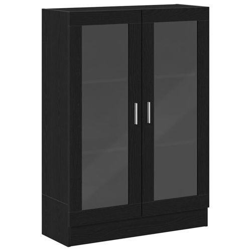 Библиотека, черно и дъб, 82,5x30,5x115 см, инженерно дърво