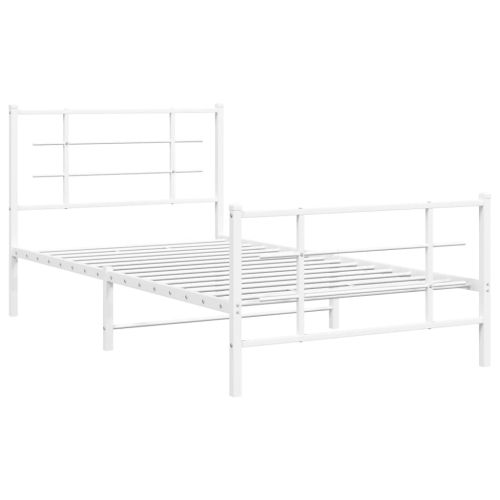 Метална рамка за легло с горна и долна табла, бяла, 100x200 см