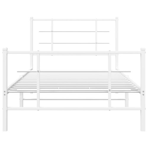 Метална рамка за легло с горна и долна табла, бяла, 100x200 см