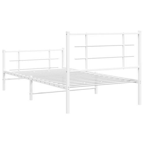 Метална рамка за легло с горна и долна табла, бяла, 100x200 см