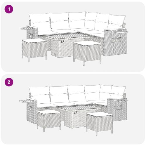 Градински Софа Комплект 8 pcs Сив полиратан