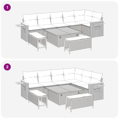 Градински Софа Комплект 9 pcs Бежово полиратан