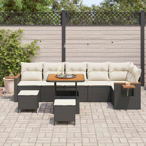 Градински Софа Комплект 9 pcs Черно полиратан