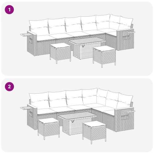 Градински Софа Комплект 9 pcs Сив полиратан