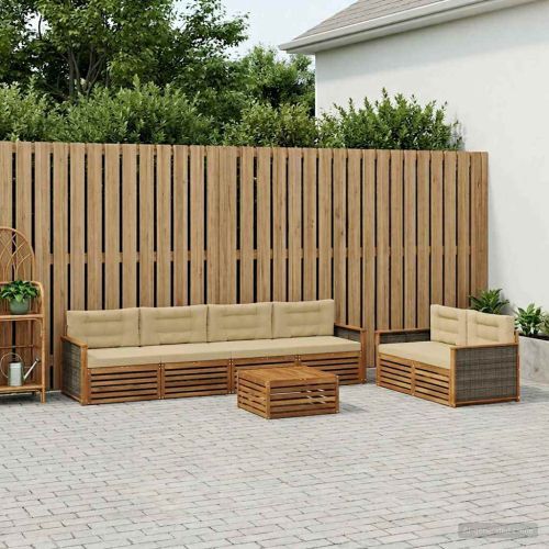 Комплект дивани за открито 7 pcs Натурален и Бежов