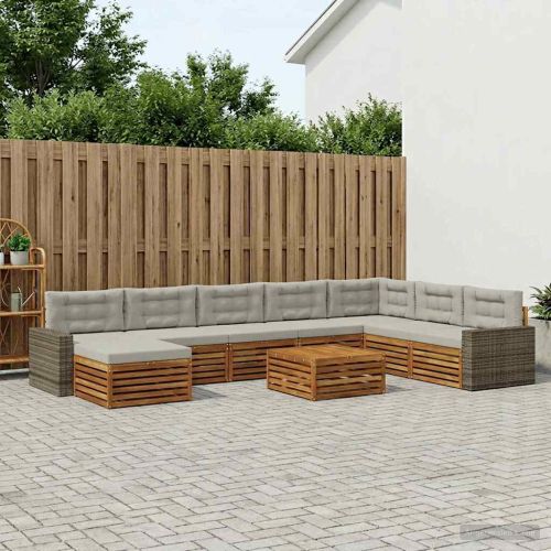 Комплект дивани за открито 9 pcs Натурално и светлосиво