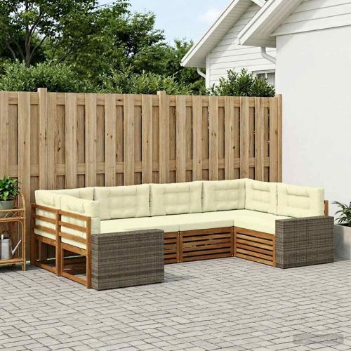 Комплект дивани за открито 6 pcs Натурален и Крема