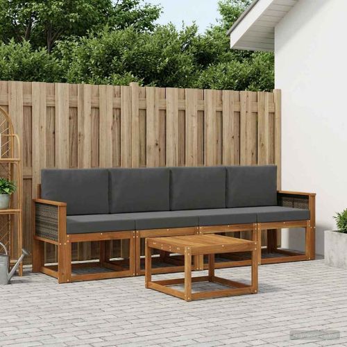 Комплект дивани за открито 4 pcs Натурален и Антрацит