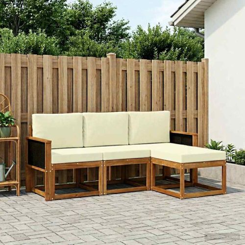 Комплект дивани за открито 4 pcs Натурален и Крема