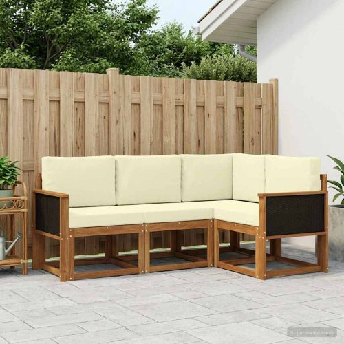 Комплект дивани за открито 4 pcs Натурален и Крема Полиестер