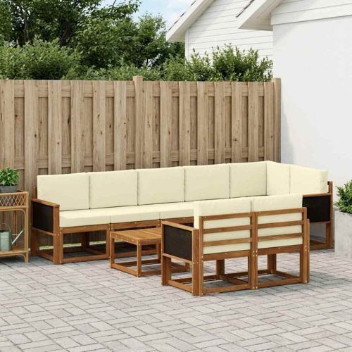 Комплект дивани за открито 9 pcs Натурален и Крема Полиестер