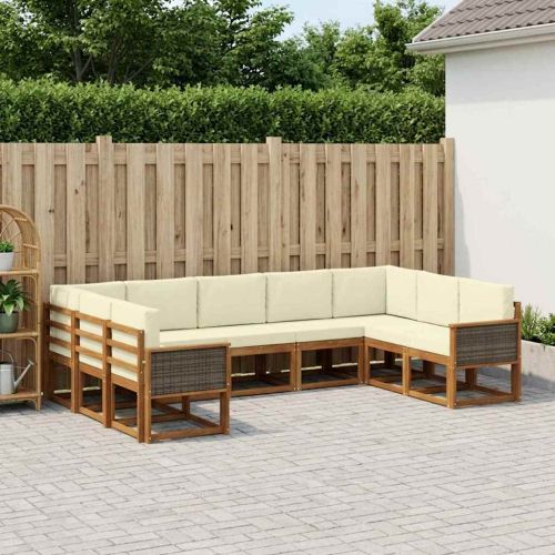 Комплект дивани за открито 9 pcs Натурален и Крема