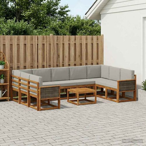 Комплект дивани за открито 10 pcs Натурално и светлосиво