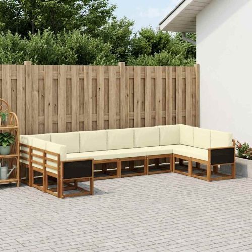 Комплект дивани за открито 10 pcs Натурален и Крема