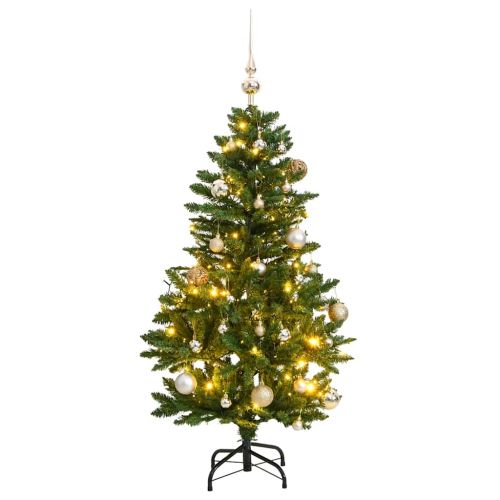 Изкуствена коледна елха с шарнири, 150 LED и топки, 150 см