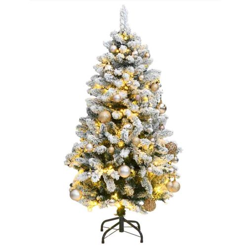 Изкуствена коледна елха с шарнири, 150 LED и топки, 120 см